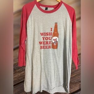BASEBALL T-SHIRT - RED and GRAY. “I Wish you were beer.” Music City